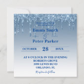 Schöne Blue Dripping Glitzer Wedding Einladung (Vorderseite)