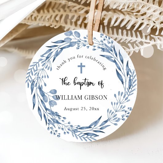 Schöne Blue Florals Taufe Geschenkanhänger