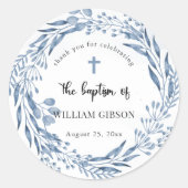 Schöne Blue Florals Taufe Runder Aufkleber (Vorderseite)