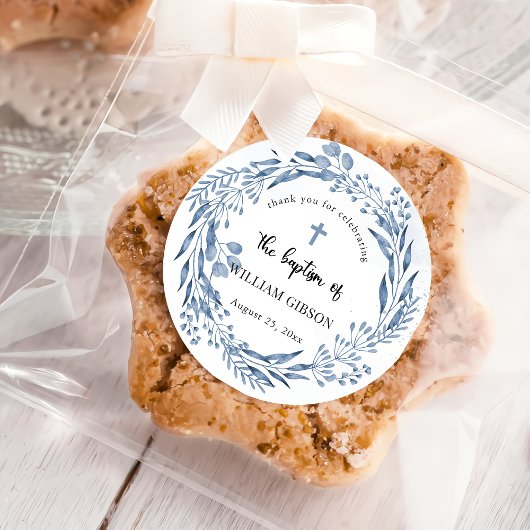 Schöne Blue Florals Taufe Runder Aufkleber