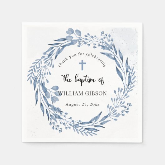 Schöne Blue Florals Taufe Serviette (Vorderseite)