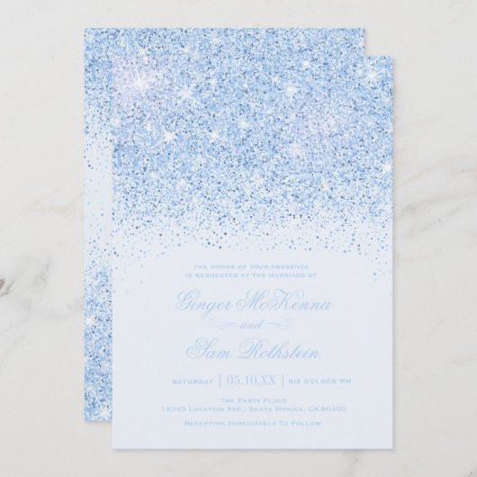 Schöne Blue Glitzer Hochzeitseinladungen Einladung (Vorne/Hinten)