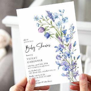 Schöne Blue Wildblume Babydusche Einladung