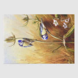 Schöne Bluebirts auf einem Teasel Vintage Wasserfa Seidenpapier