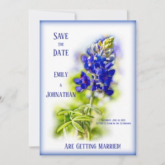 Schöne Bluebonnet-Blüte, modern, Save the Date Einladung (Vorderseite)