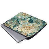 Schöne blühende Blumen mit Grün-Gold-Muster Laptopschutzhülle (Vorne Knopf)