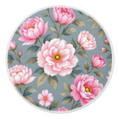 Schöne blühende rosa Blumen Keramikknauf (Vorderseite)