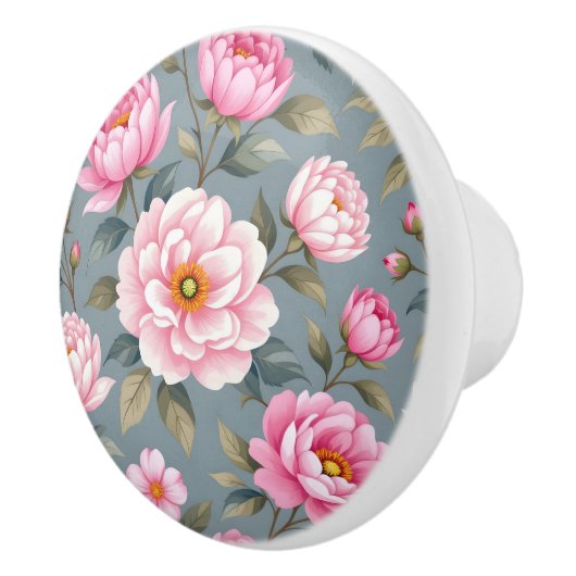 Schöne blühende rosa Blumen Keramikknauf (Rechts)