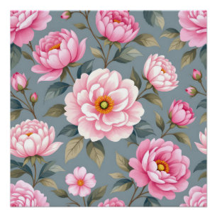 Schöne blühende rosa Blumen Poster