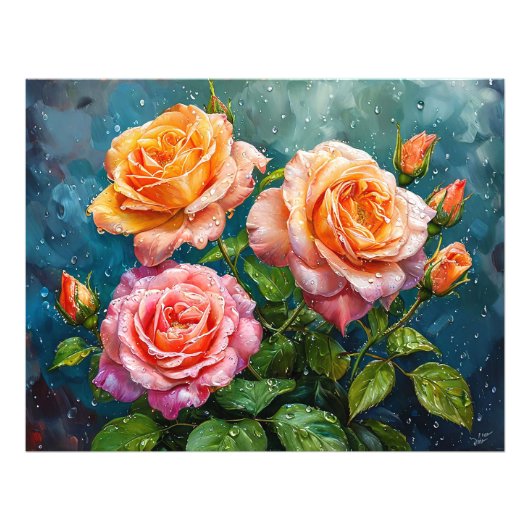 Schöne blühende Rosen mit Wassertropfen Fotodruck (Vorne)