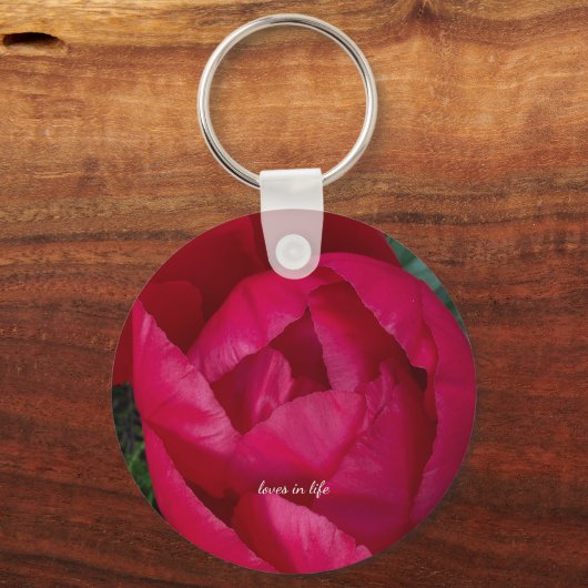 Schöne blühende Rote Peony Schlüsselanhänger (Vorderseite)