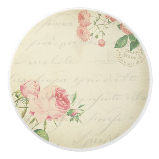Schöne blühende Vintage Rose Design Keramikknauf (Vorderseite)