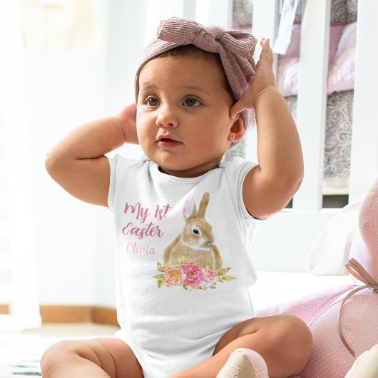 Schöne Blume aus dem 1. Ostersonnigen Pink Custom Baby Strampler