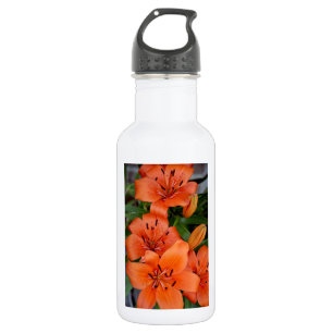 Schöne Blume aus Orangenlilie Edelstahlflasche