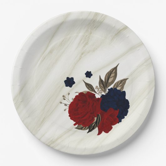 Schöne Blume aus Rot und Marine Pappteller (Vorderseite)