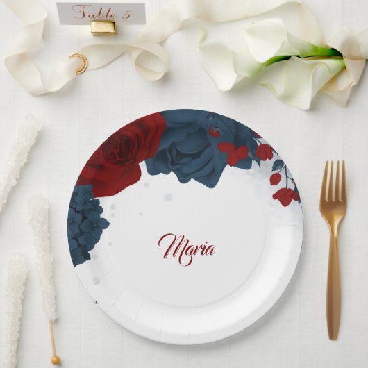 Schöne Blume aus Rot und Marine Pappteller (Hochzeit)