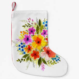 Schöne Blume, Blätter, Knospen und Gras, bemalt Kleiner Weihnachtsstrumpf