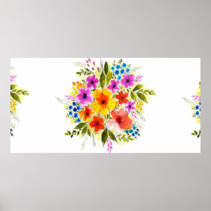 Schöne Blume, Blätter, Knospen und Gras, bemalt Poster