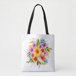 Schöne Blume, Blätter, Knospen und Gras, bemalt Tasche