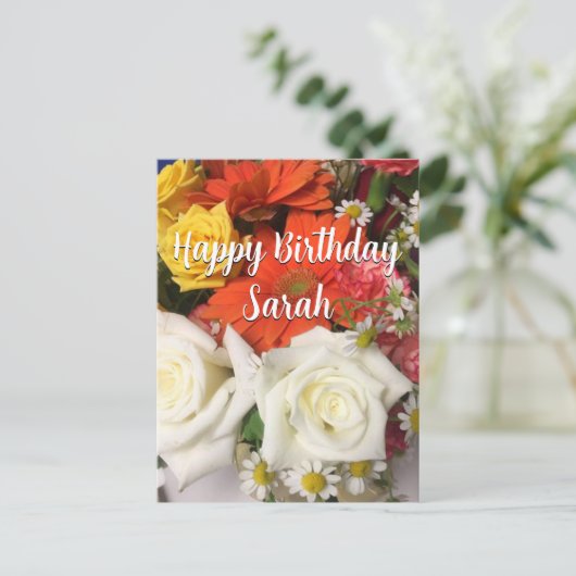 Schöne Blume Bouquet Custom Happy Birthday Postkarte (Stehend Vorderseite)