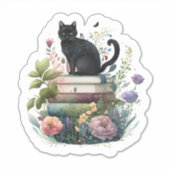Schöne Blume Bücher und Katzen Aufkleber (Vorderseite)