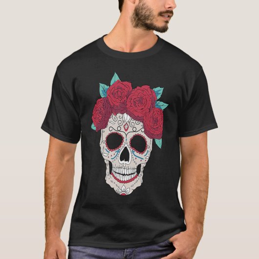 Schöne Blume eines weiblichen Toten Schädels T-Shirt (Vorderseite)