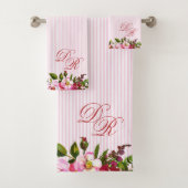 Schöne Blume Elegante Monogramm PInk Streifen Badhandtuch Set (Insitu)