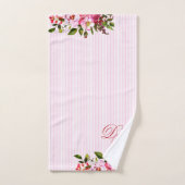 Schöne Blume Elegante Monogramm PInk Streifen Badhandtuch Set (Handtuch)