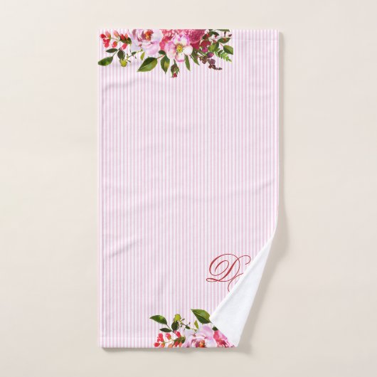 Schöne Blume Elegante Monogramm PInk Streifen Badhandtuch Set (Handtuch)