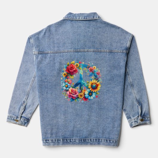 Schöne Blume Friedenszeichen Jeansjacke (Rückseite)