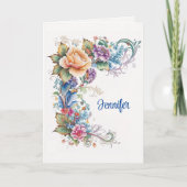 Schöne Blume Geburtstagsmeldungssignatur hinzufüge Karte (Vorderseite)