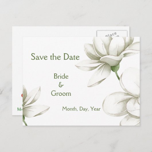 Schöne Blume im Weißen Garten Save the Date Ankündigungspostkarte (Vorne/Hinten)