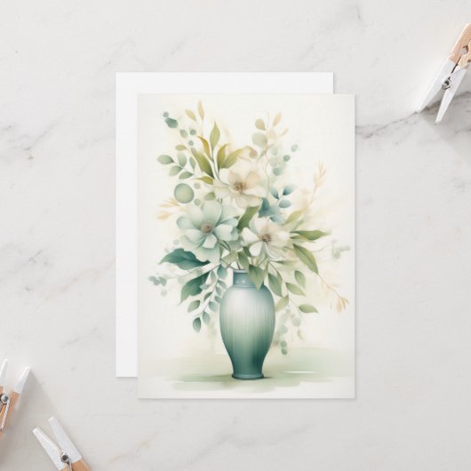 Schöne Blume in einer Vase Hello Flat Karte (Vorderseite/Rückseite Beispiel)