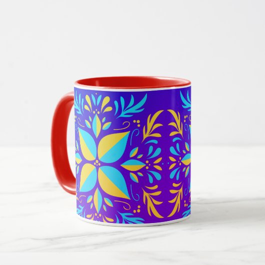 Schöne Blume in Gelb und Blau Tasse (Vorderseite Links)