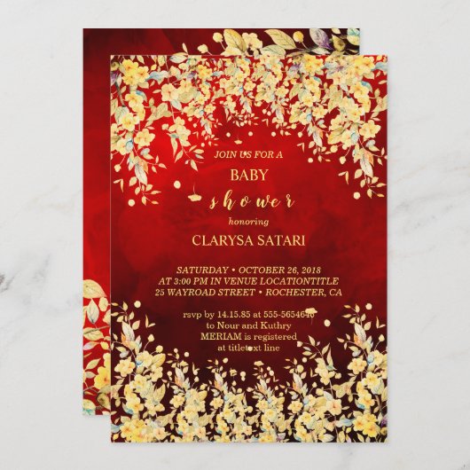 Schöne Blume in Rot-Aquarell BABY SHOWER Einladung (Vorne/Hinten)