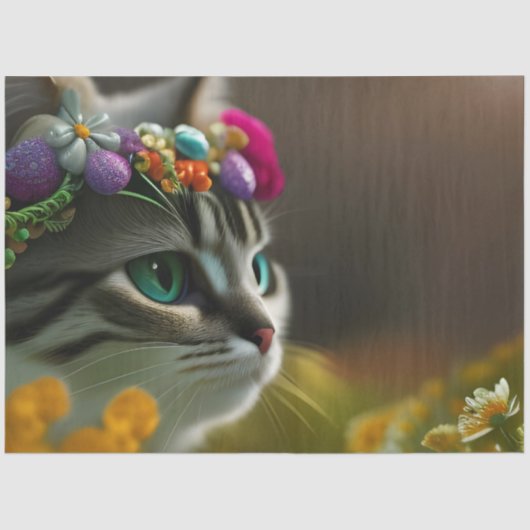 Schöne Blume Kitten, türkisfarbene Augen Seidenpapier (Vorderseite)