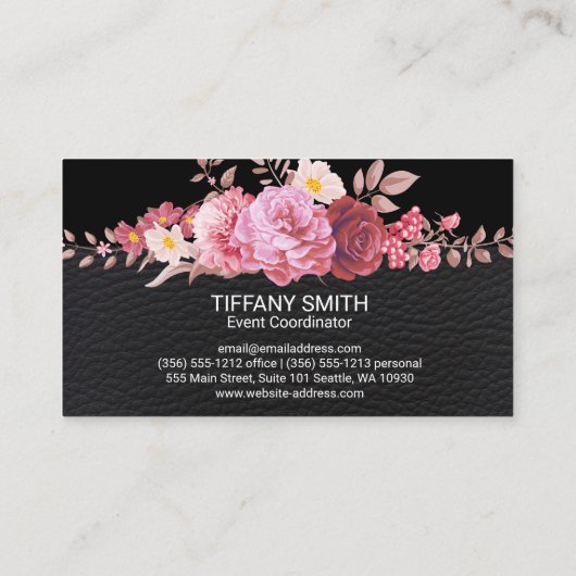 Schöne Blume | Leather Texture Visitenkarte (Rückseite)