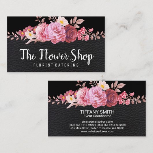 Schöne Blume | Leather Texture Visitenkarte (Vorne/Hinten)