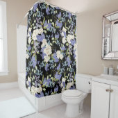 Schöne Blume Lilac Rose Lila Blue auf Black Duschvorhang (Beispiel)