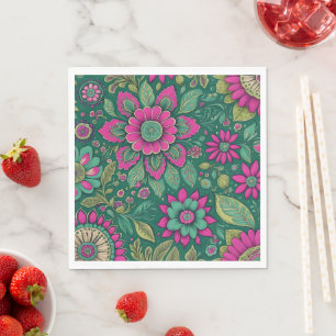 Schöne Blume Mandala Blüten Rosa Grün Serviette