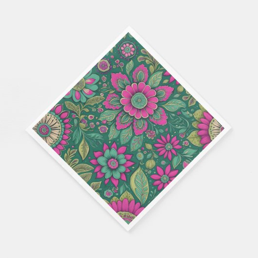 Schöne Blume Mandala Blüten Rosa Grün Serviette (Ecke)