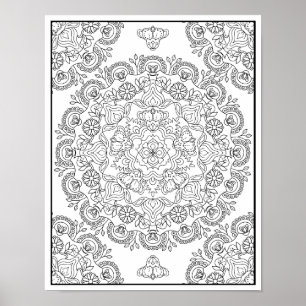 Schöne Blume Mandala Design zum Färben Poster