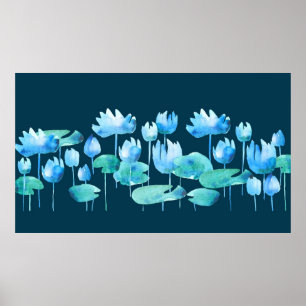 Schöne Blume mit Aquarelllotus Poster