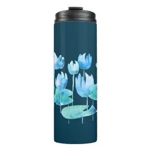 Schöne Blume mit Aquarelllotus Thermosbecher