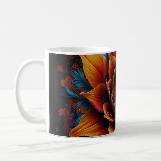 Schöne Blume mit orangen und blauen Blütenblättern Kaffeetasse (Links)