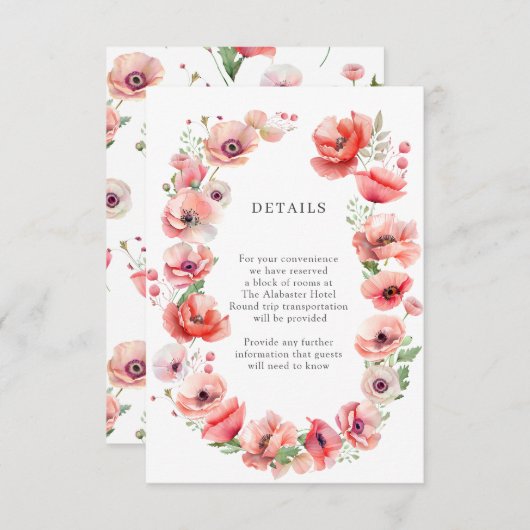 Schöne Blume mit rosa und rotem Mohn Details Begleitkarte (Vorne/Hinten)