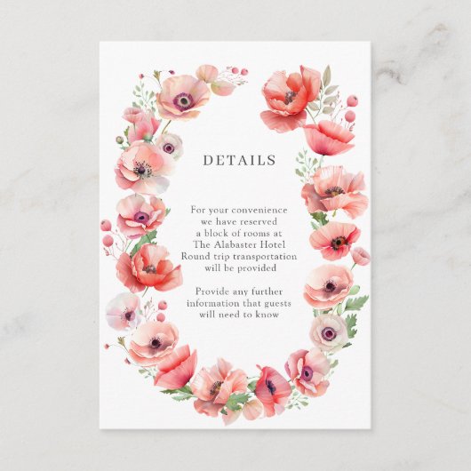 Schöne Blume mit rosa und rotem Mohn Details Begleitkarte (Vorderseite)