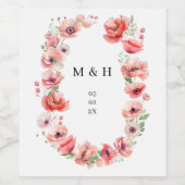 Schöne Blume mit rosa und rotem Mohn Weinetikett (Einzelnes Label)