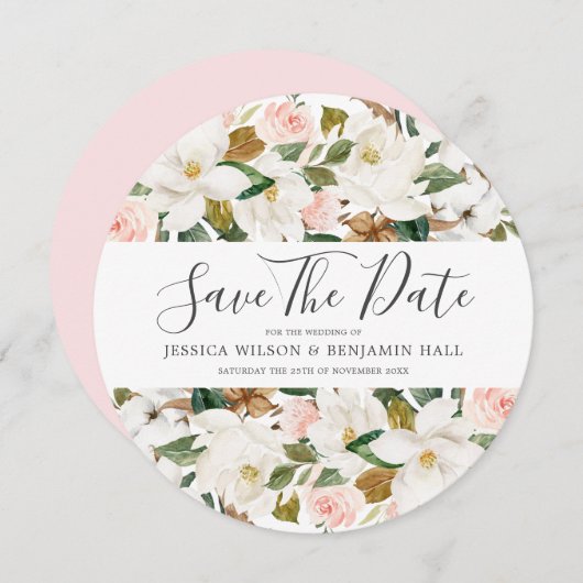 Schöne Blume mit Weiß und Weiß Save The Date (Vorne/Hinten)