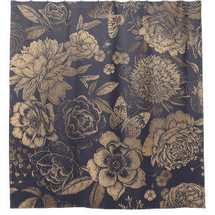 Schöne Blume, Pfannkuchen, Rose und Schmetterlinge Duschvorhang